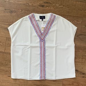 NWT Buckley K Ivory Short/Half Sleeve Top Crochet Trim Womens XS